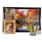 Framed Autumn Forest Print & Lighting Lot
