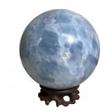 Blue Calcite Sphere with Wood Stand