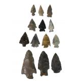12 Knapped Stone Projectile & F