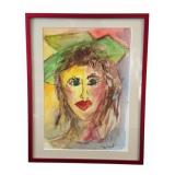 Jane Zamost Watercolor Portrait Framed