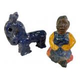 Handcrafted Glazed Donkey & Seated Figure