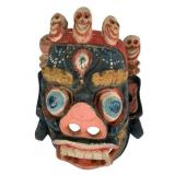 Hand-Carved Polychrome Wood Mask, 12.5 x 9.5'