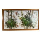 Oil on Canvas Signed Asian Bird & Bamboo Scene