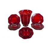 Ruby Red Vase & 8 Martinsville Plates