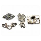 4 Vintage Sterling Silver Brooches