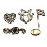 4 Vintage Sterling Brooches