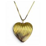 14K Ribbed Hollow Heart Pendant Necklace