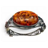 Sterling & Amber-Style Hinged Cuff Bracelet