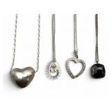 4 Sterling Pendant Necklaces, Onyx +