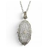 14k Filigree Diamond Pendant Necklace
