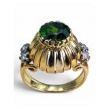 18K Diamond & Green Tourmaline Style Ring