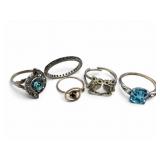 Five Costume Rings: Four Sterling & One Non