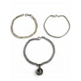 3 Sterling Bracelets, Bell Charm