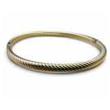 14K Gold Ribbed Hollow Hinged Bangle