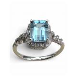 14K Aquamarine & Diamond Ring