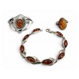 Silver & Amber Style Jewelry Set