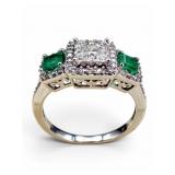 14K Diamond & Emerald Ring, Size 8