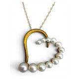 10k Gold Heart Pendant Necklace, Pearls