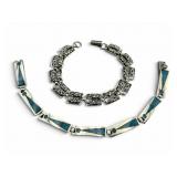 Sterling Turquoise & Floral Link Bracelets