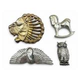 4 Sterling Brooches Including MMA Lion Head