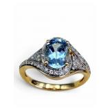 14K Gold Diamond & Aquamarine Ring