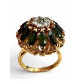 14K Diamond & Green Tourmaline Dome Ring