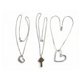 3 Sterling Silver Necklaces: Hearts