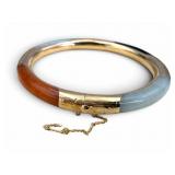 14k Gold Jade & Black Stone Hinged Bangle