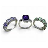 3 Sterling Stone Rings, Sizes 5-9