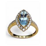 14K Gold Aquamarine & Diamond Ring