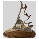 D. Compton 1993 Carved Moose Antler Wildlife Scene