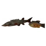 Pair Hand-Carved & Painted Wood Ice Fishing Decoys