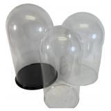 Three Glass Display Domes with One Black Base