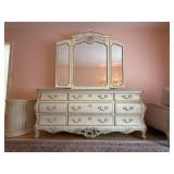 Century French Provincial Dresser & Trifold Mirror