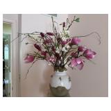 Pottery Barn Tuscan Ceramic Vase & Faux Magnolia