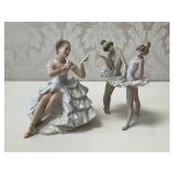 Wallendorf Seated Lady & 2 Lladro Ballerinas Porc