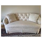Sherrill Tufted Damask Upholstered Sofa & Pillows