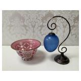 Bohemian Cased Floral Bowl & Blue Crackle Egg