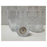 Cut Lead Crystal Vase & Clock & Bowl Trio