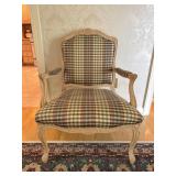 Vanguard Louis XV Style Carved Wood & Plaid Chair