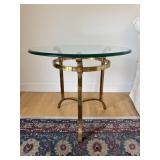 Hollywood Regency Brass & Glass Round Side Table