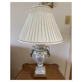 Italian Hand-Painted & Enamel Green Porc. Urn Lamp