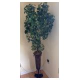 Faux Schefflera & Hammered Metal Pedestal Planter