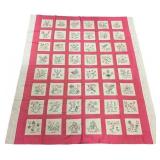 American Hand-Sewn Embroidered State Flower Quilt