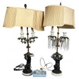 Pair French Regency Style Putti Lamps & Shades