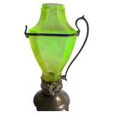 Victorian Etched Uranium Glass & Silver-Plated Urn