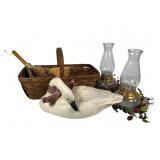 Signed Ceramic Swan & Oil Lamps