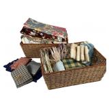 Textiles, Linens & Remnants in 2 Woven Baskets