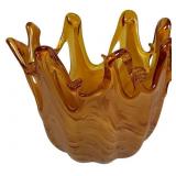 Italian Murano Amber Art Glass Crown Splash Bowl