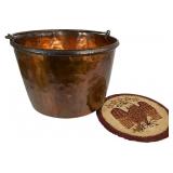 Copper Apple Butter Kettle & Patriotic Hooked Rug